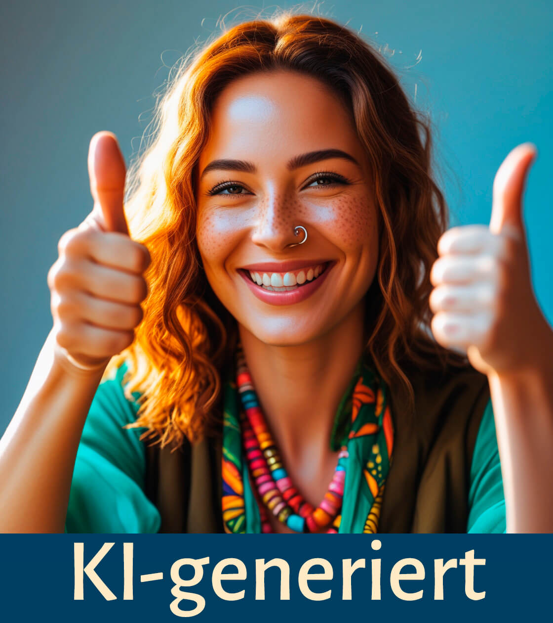 KI-Illustration einer lächelnden jungen Frau im Testimonial Bereich der Seite Emotionscoaching bei Stress